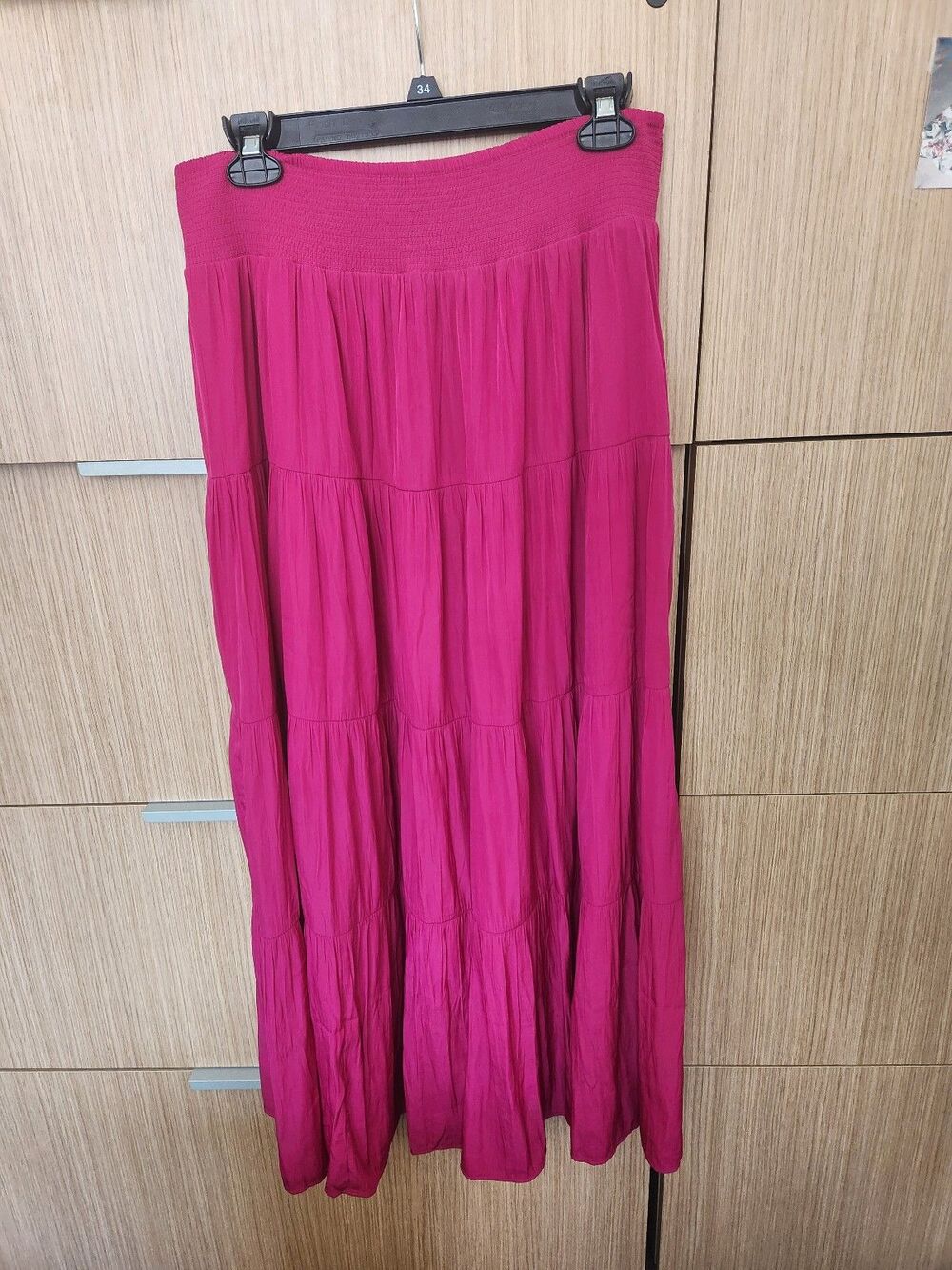 Chico's Fuchsia Pink Tiered Maxi Skirt w/ Smocked Waist Size 2 US 12